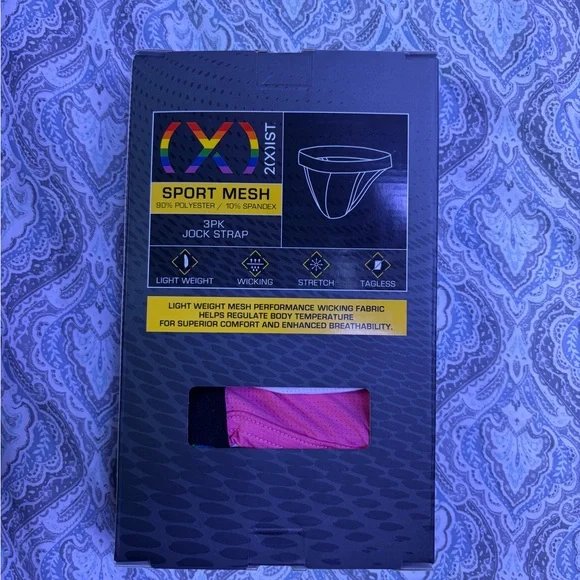 2xist Pride Sport Mesh Jock Strap 3-Pack - Blue, White, Pink - Picture 2 of 4